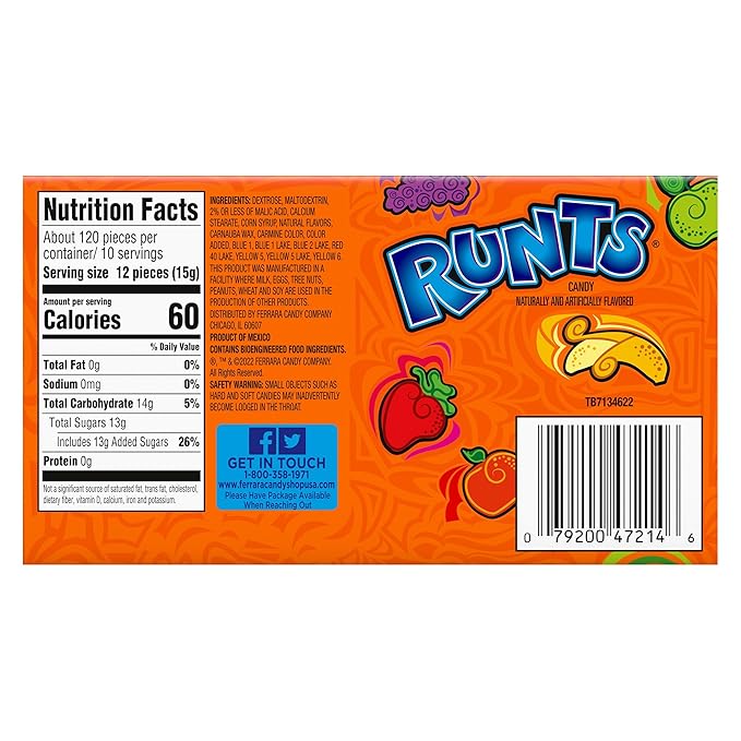 Wonka Runts Hard Fruity Candy 5 Ounce Theater Candy Boxes (Pack of 12)