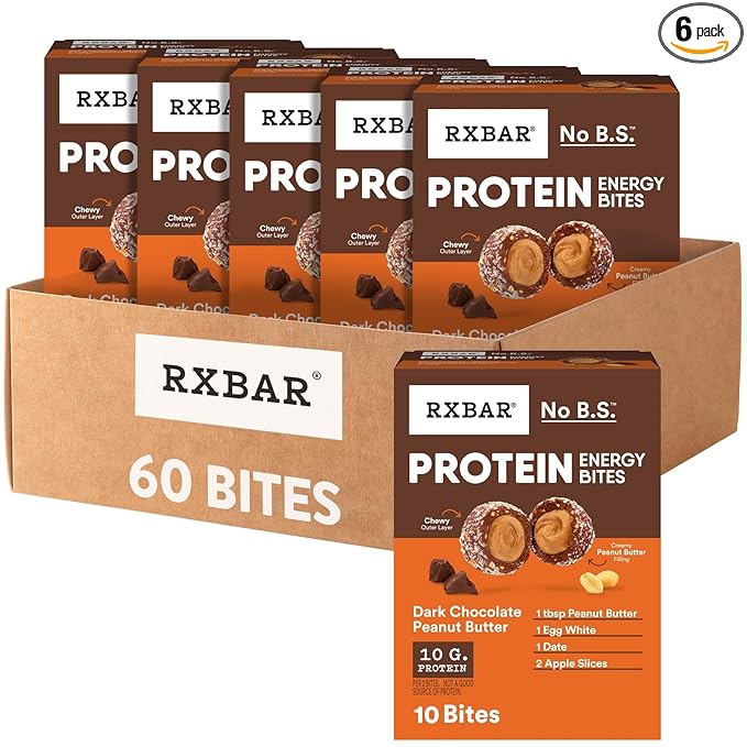 RXBAR Protein Energy Bites Gluten Free Energy Snacks Protein Snacks Dark Chocolate Peanut Butter (60 Bites)