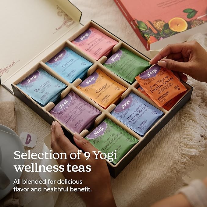 Yogi Organic Tea Sampler Gift Box (45 Tea Bags) Assorted Delicious Wellness Blends - 9 Favorite Herbal Green &amp Black Varieties | Gift Box 9 Favorite Assorted Delicious Wellness Teas