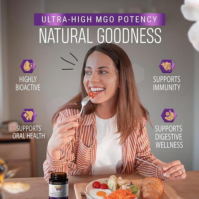 Berringa Manuka Honey Organic MGO 900+ Ultra-High Strength Supports General Wellbeing &amp Digestive Balance - 100% Raw Pure &amp Unfiltered Sustainably Sourced from Australia - (8.82 oz)
