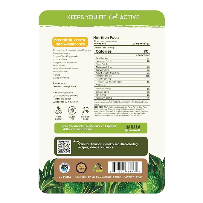 Amasar | All-Purpose Breadfruit Baking Mix | Gluten Free Made with Breadfruit &amp Cassava Flour | Plant Based All-Purpose Flour for Desserts &amp Dishes | 9g of Fiber per Serving 24 Oz