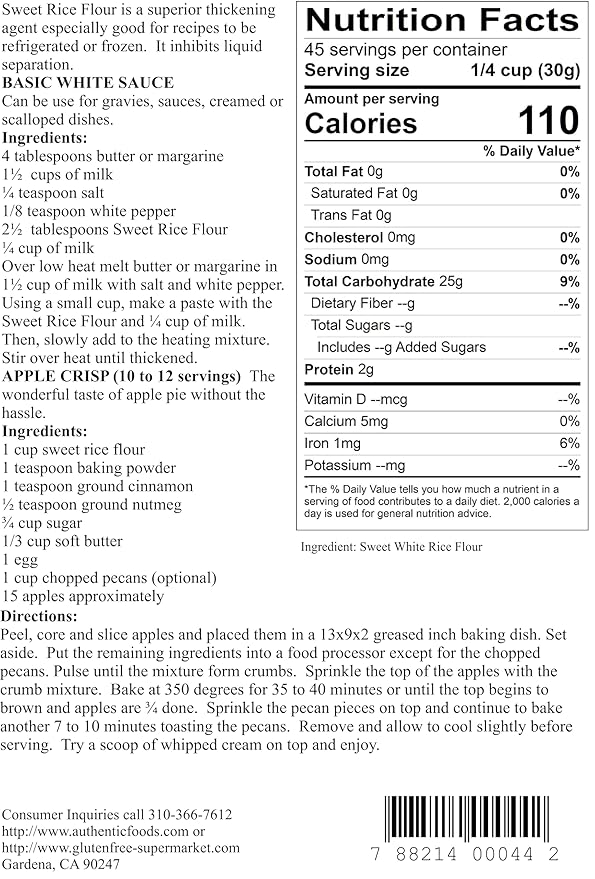 Authentic Foods Superfine Sweet Rice Flour - 3lb