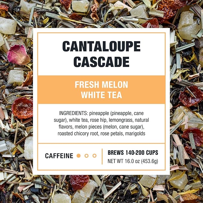 Tiesta Tea - Cantaloupe Cascade Tea Loose Leaf Fresh Melon White Tea Premium Low Caffeine Tea Blend Make Hot or Iced &amp Up to 200 Cups 16 oz Resealable Bulk Pouch