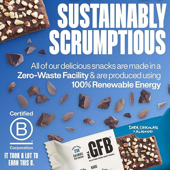 The GFB Dark Chocolate Almond Protein Bars - Gluten Free Plant Based Non GMO Sustainably Made – Ridiculously Tasty Healthy Vegan Nutrition Snack Protein Bars 2.05 oz (12 Count)