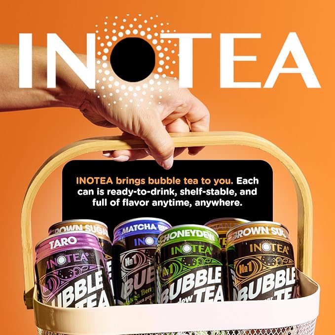 Inotea Bubble Tea with Tapioca Pearls - Delicious Instant Boba Tea - Ready-to-Drink Black Milk Tea - Comes in Large 16.6 oz Cans - Enjoy Real Boba Without the Long Lines - Brown Sugar - 12 pack