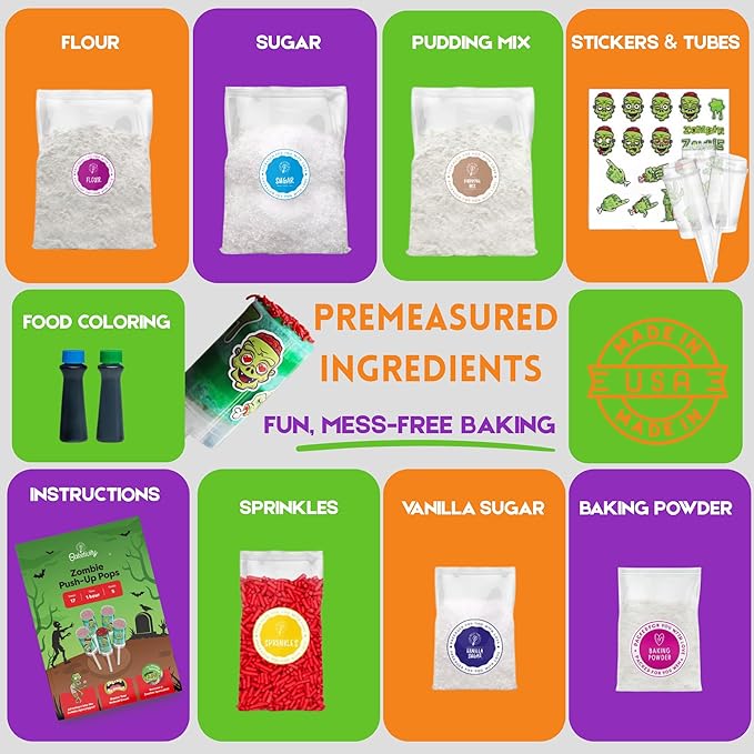 Zombie Push-Up Pops Baking Kit for Kids Halloween Baking Kit with Pre-Measured Ingredients Zombie Decorations &amp Step-by-Step Guide DIY Cake &amp Pudding Push-Up Pops Kit Fun Family Activity Party