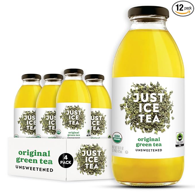Just Ice Tea Organic Iced Tea 16 Fl Oz Glass Bottles (Original Green Tea Pack of 12)