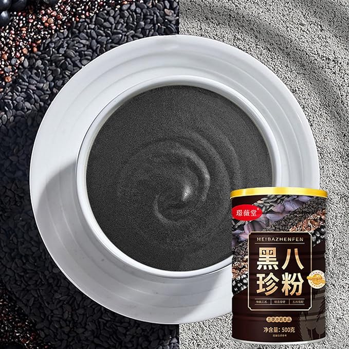 500g Black Eight Treasures Porridge Herbal Powder Blend with Black Sesame Mulberry Bean Peanut Fungus Quinoa &amp Goji Berry Wellness Caffeine-Free