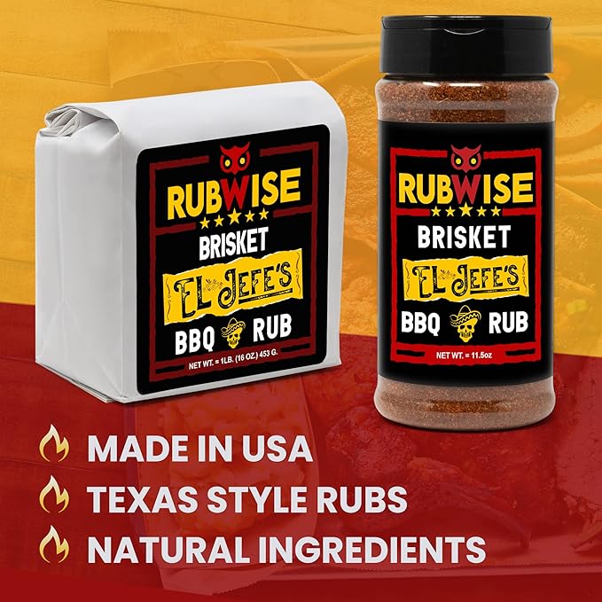 Texas Style Brisket Rub &amp El Jefe Rub by Rubwise | BBQ Rub &amp Spices for Smoking &amp Grilling | Beef Seasoning Dry Rub | Great on Brisket Steaks Ribs Burgers &amp More (1lb each)
