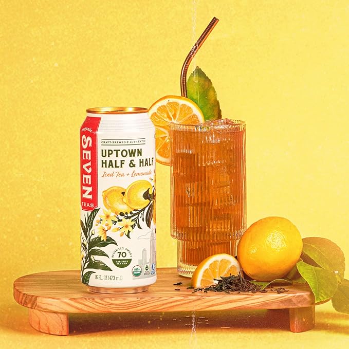 SevenTeas Uptown Half &amp Half Iced Tea and Lemonade 16 OZ (Pack of 12 Cans) Organic Iced Tea
