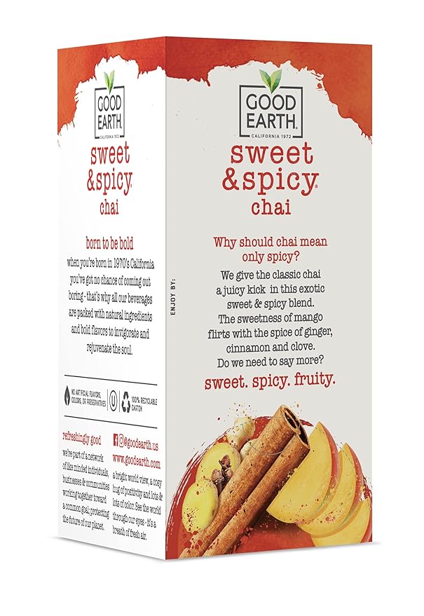 Good Earth Tea Sweet &amp Spicy Chai Black Tea 18 Teabags (Pack of 6)
