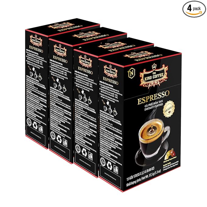 King Coffee Espresso Instant Coffee Vietnamese Coffee Arabica Instant Coffee Mix Medium Roast 15 sticks per box x 2.5g - Pack of 4