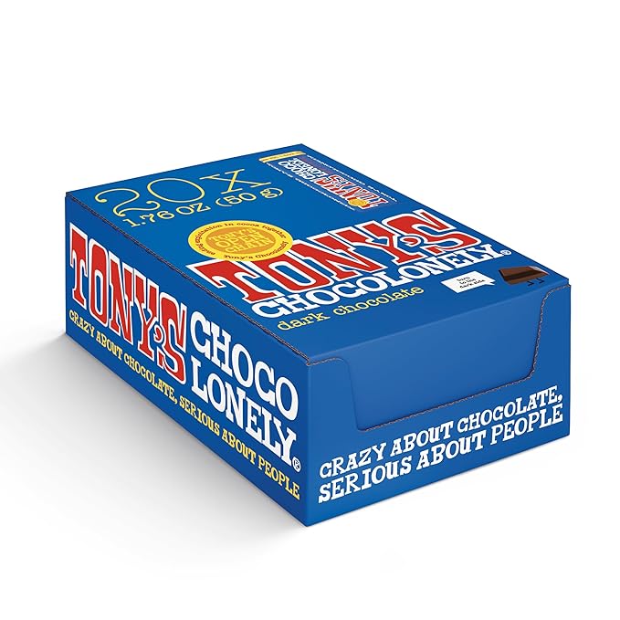 Tony’s Chocolonely Belgian Dark Chocolate Candy Bar Pure Chocolate Bars for Snacks Party Favors Gifts or Gift Basket Vegan 70% Cacao Made From Quality Fairtrade Cocoa 20 Bars 1.76 Oz Each