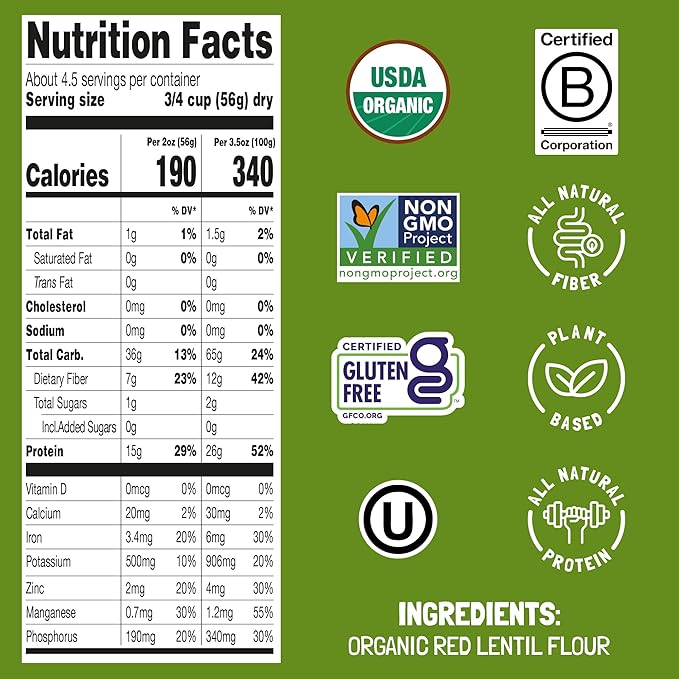 Felicia Gluten Free Pasta Red Lentil Penne 26G Protein per Serving Organic High Protein and Fiber Noodles Designed in Italy Plant Based Made From 100% Lentils Non GMO 8.8 Oz 6 Boxes
