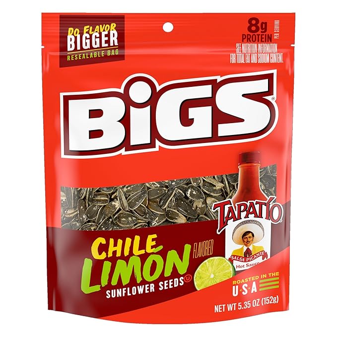 BIGS Sunflower Seeds Tapatio Chile Limon Flavor Easter Basket Stuffer for Sports Fans 5.35 oz. (Pack of 12)