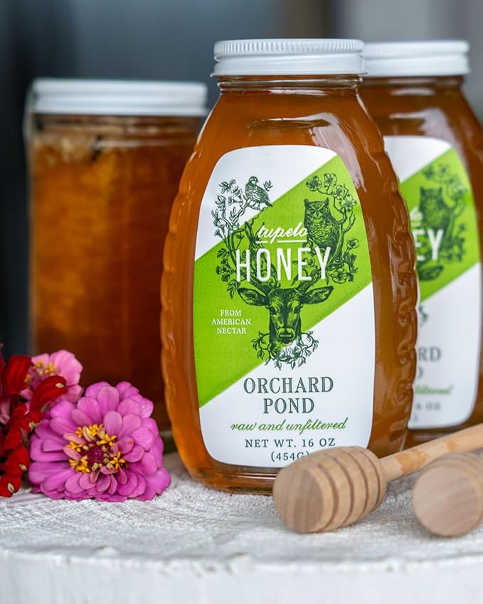 Orchard Pond Tupelo Honey - Rare Harvest from White Ogeechee Tupelo Trees Handcrafted in North Florida 100% Pure &amp Unheated - 12oz Bear