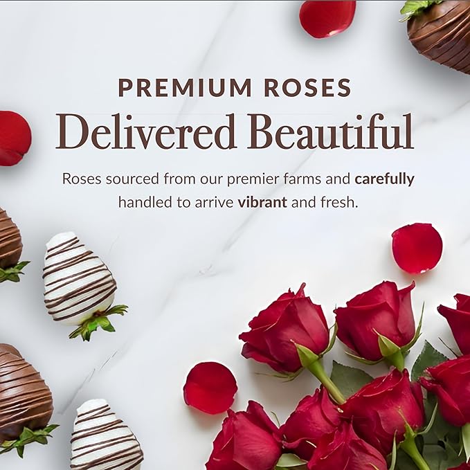 Shari’s Berries 12 Classic Red Roses &amp 6 Chocolate Covered Strawberries Gift Set | Chocolate &amp Fresh Flower Gift Box | Valentine's Day Anniversary Celebrations &amp Thank You’s