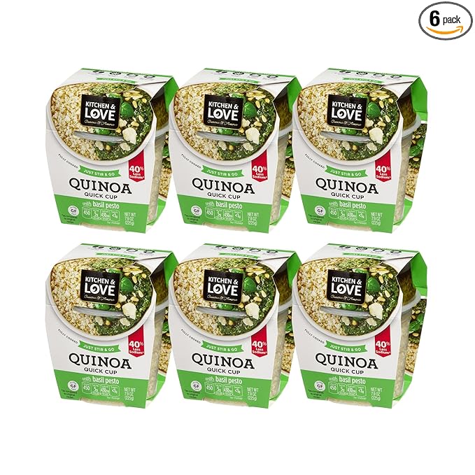 Kitchen &amp Love Basil Pesto Quinoa Quick Meal 6-Pack | Gluten-Free Ready-to-Eat No Refrigeration Required