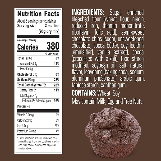 Krusteaz Double Chocolate Muffin Mix Made with Real Chocolate Chips 20 oz Boxes (Pack of 12)