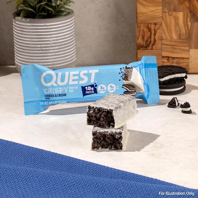 Quest Nutrition Crispy Cookies &amp Cream Hero Protein Bar 18g Protein 1g Sugar 3g Net Carb Gluten Free Protein Snack Keto Friendly 12 Count