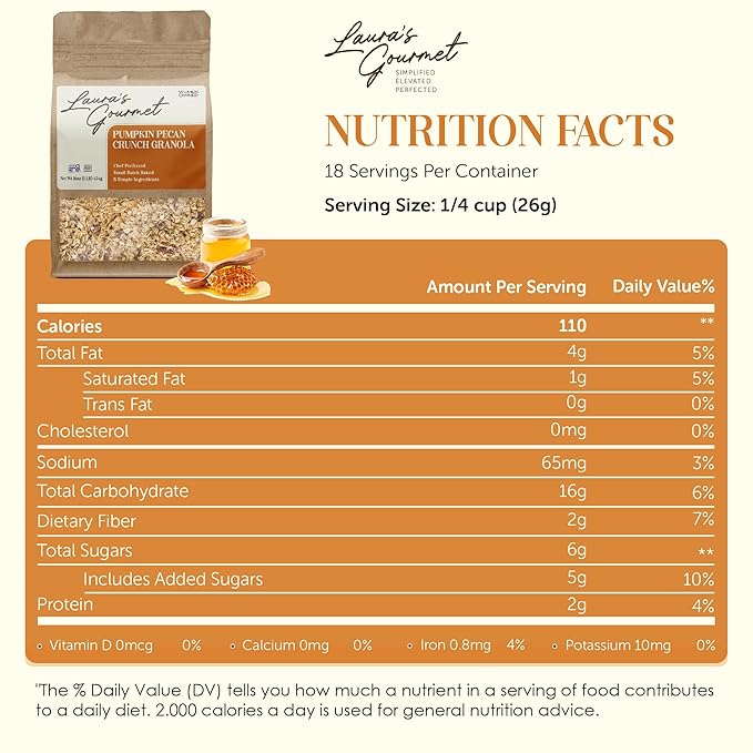 Laura's Gourmet Granola - Pumpkin Pecan Crunch - Gluten Soy &amp Dairy Free - Organic Premium Honey Pecan Halves &amp Spices Artisan Chef's Trifecta of Taste Texture &amp Mouthfeel - 16 OZ