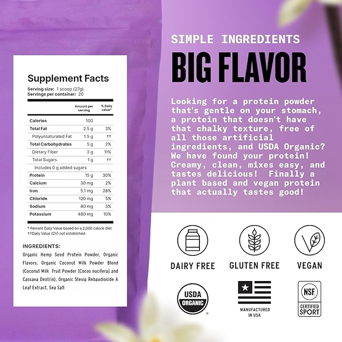 Agoge - USDA Organic Hemp Protein Powder The Goat of No Bloat NSF Certified for Sport All Flavor Essential Amino Acids Plant-Based Gluten Free for Women &amp Men (20 Servings) (Vanilla)