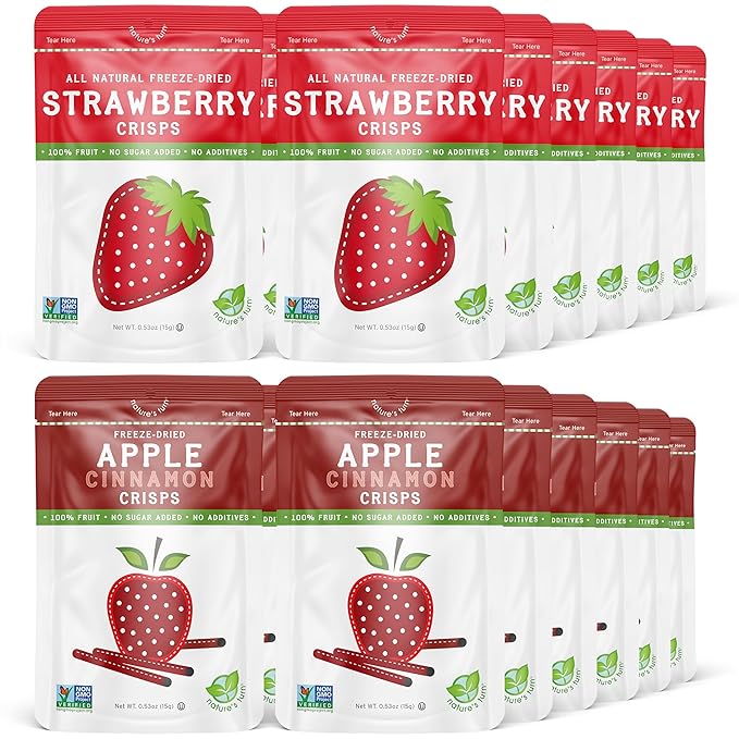 Nature’s Turn Freeze-Dried Fruit Snacks Strawberry and Apple Cinnamon Pack of 24 (0.53 oz Each)
