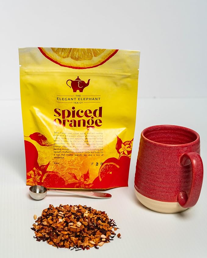 Spiced Orange Tea Loose Leaf Herbal Tea – Sweet Spicy Caffeine-Free – Orange Apple &amp Cinnamon Spice – Drink Hot or Iced – 4 oz Resealable Bag (Makes 50 Cups) – The Elegant Elephant