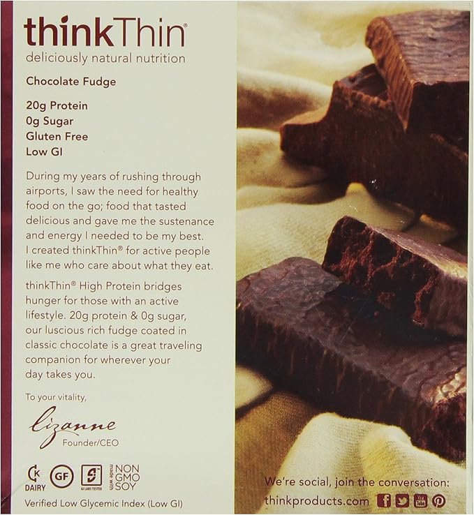 ThinkThin Protein Bar Gluten Free Chocolate Fudge 10 Count