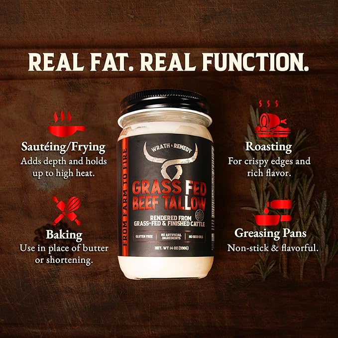 Wagyu &amp Grass-Fed Beef Tallow for Cooking (14 oz - Pack of 2) — US-Made 100% Pure Cooking Tallow Rich Flavor — Beef Tallow for Frying Searing Baking (S.P ~400°F) — Keto Paleo Carnivore Frien