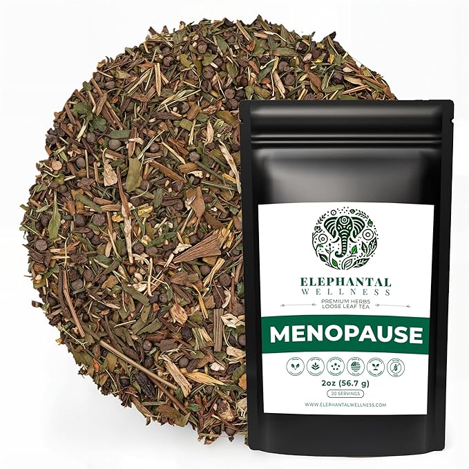 Elephantal Wellness Premium Menopause Herbal Tea | Hormonal Balance &amp Hot Flash Support with Chaste Berry Red Clover Black Cohosh &amp Valerian | Handmade Caffeine-Free Non-GMO Loose Leaf Ble