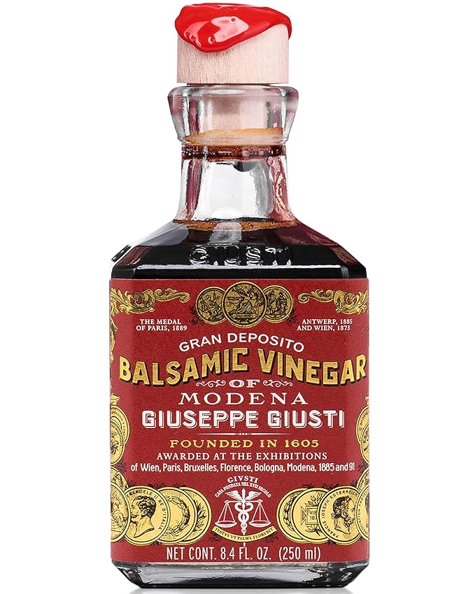 Giusti Italian Balsamic Vinegar of Modena IGP - 3 Gold Medals Rich &amp Thick Gran Deposito Aceto Balsamico di Modena for Salads Cheese &amp Finishing Touches Made in Italy – 8.45 fl oz/250 ml -P