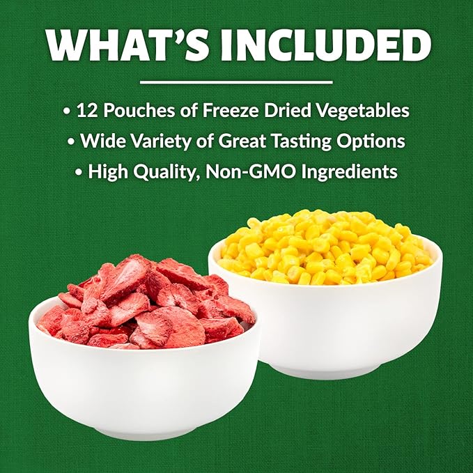 Valley Food Storage Freeze Dried Fruit &amp Vegetable Bucket | 12 Pouches Variety Pack | Non-GMO Premium Emergency Food Supply 25 Year Shelf Life | Prepper Food Supplies for Camping &amp Long-Term