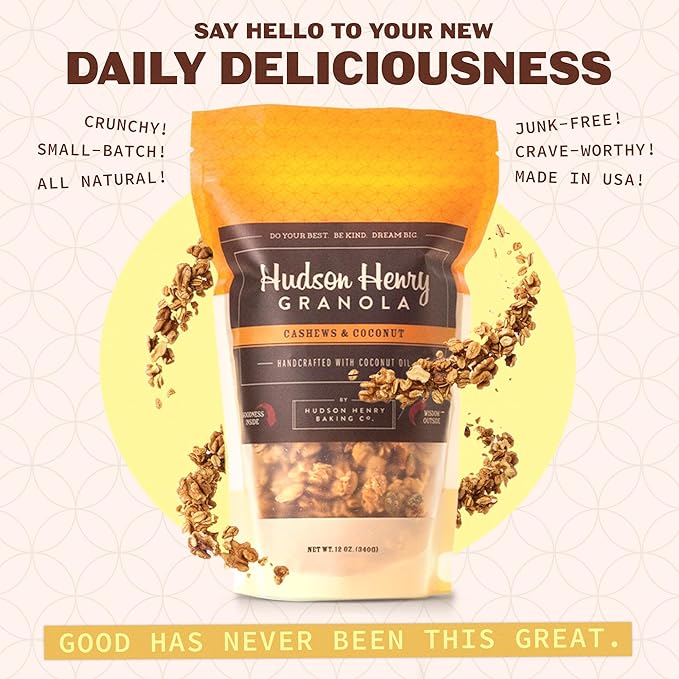 Hudson Henry Cashew Coconut Granola for Yogurt Snacking &amp Cereal | Gluten Free with Nuts and Seeds | Cashew Granola Non-GMO Small Batch Baked | 3 x 12 oz Bags