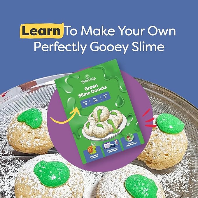 Baketivity Green Donut Kids Baking Kit | Edible Kit for Girls &amp Boys Ages 6-12 | Baking Set with Pre-Measured Ingredients &amp Donut Mold