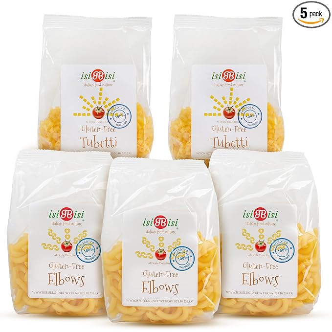 isiBisi 5 Pack Mix 3-Pack Elbow and 2-Pack Tubetti Pasta - Vegan Non-GMO Made in Italy