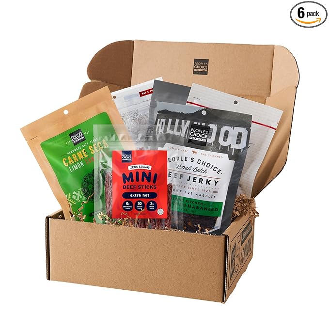People’s Choice Beef Jerky – Box – Some Like It Hot – Spicy Set – Unique Gifts for Men – High Protein Meat Snack Sampler – Made in USA – 6 Bag Variety Pack