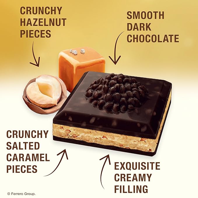 Ferrero Rocher Premium Chocolate Bars 8 Pack Dark Chocolate Hazelnut and Crunchy Salted Caramel Individually Wrapped 3.1 oz Each