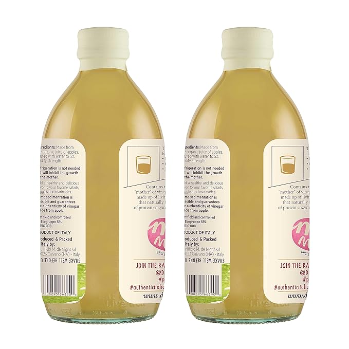 De Nigris Organic Apple Cider Vinegar Raw &amp Unfiltered 169 Oz (Pack of 2) | Apple Cider Vinegar With Mother A Source Of Functional Elements For The Balance Of Metabolism | Organic