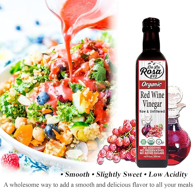 De La Rosa Organic White Wine Red Wine &amp Balsamic Vinegar Vegan Kosher Non-GMO &amp Gluten Free Great for Salad Dressing Marinades &amp More 16.9 Oz (Pack of 3)
