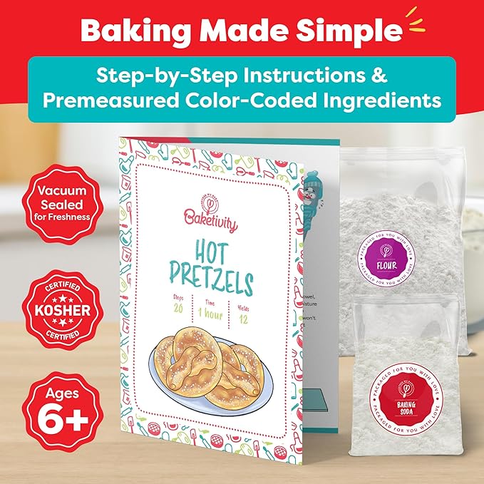 Baketivity Rainbow Bagel &amp Pretzel Baking Kit Bundle for Kids – Fun DIY Cooking Set with Pre-Measured Kosher Ingredients Illustrated Recipes Video Guide &amp STEM Lessons – Ages 6-12+