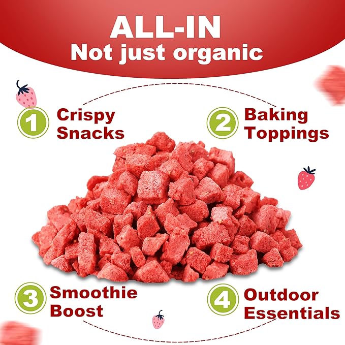 Organic Freeze Dried Strawberries Pieces - 10oz/284g Pack of 3 Crispy Dry Strawberry for Yogurt Smoothies Cereal &amp Baking | No Sugar No Additives &amp Natural Dehydrated Fruit Snacks for Kids