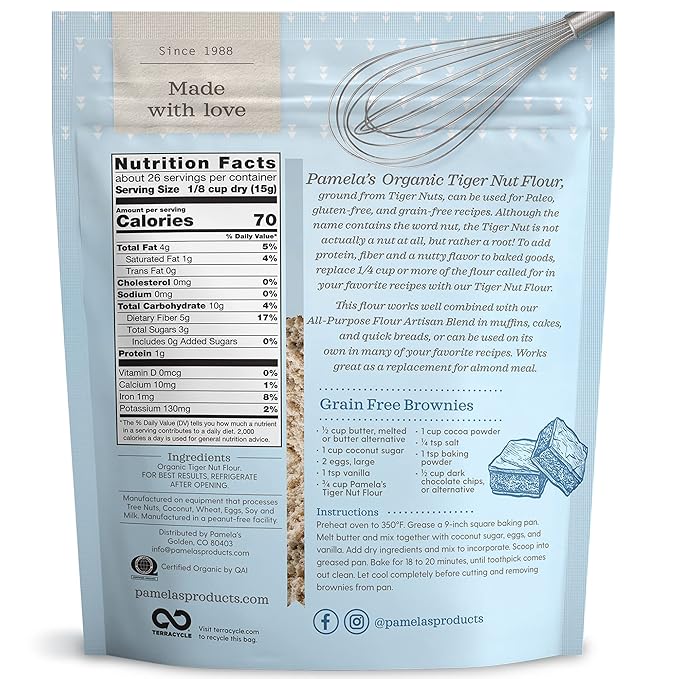 Pamela's Organic Tiger Nut Grain-Free and Gluten-Free Paleo Flour Fiber Rich-5g Per Serving 14 Ounce (Pack of 6)