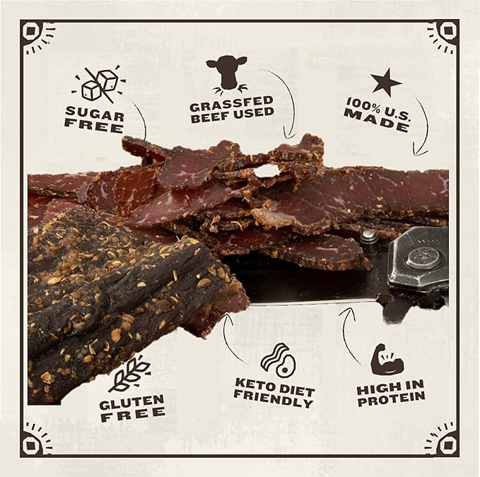 Made by True Smokehouse Biltong Slab - Premium Grass-Fed Beef Jerky Slab (8 oz Pack of 1) - High-Protein Smoky Keto Snack Natural &amp Gluten-Free Antibiotic-Free Zero Carb Uncut Charcuterie Sla