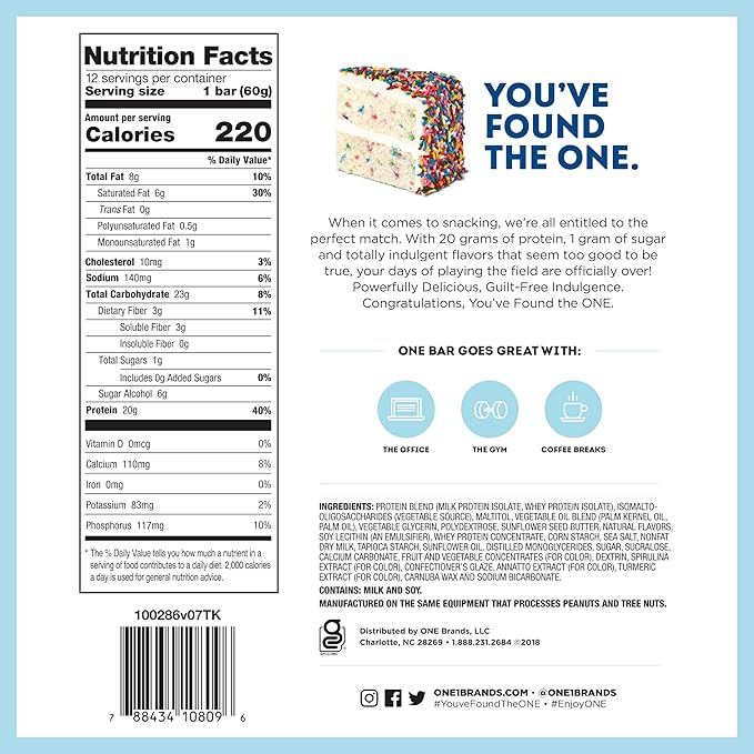 ONE Protein Bars Chocolate Chip Cookie Dough Gluten Free Protein Bars with 20g Protein &amp Protein Bars Birthday Cake Gluten Free Protein Bars with 20g Protein and only 1g Sugar