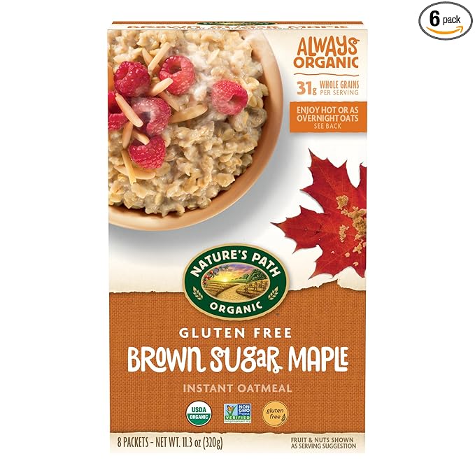 Nature's Path Organic Brown Sugar Maple Instant Oatmeal 11.3 oz (Pack of 6) Gluten Free Non-GMO