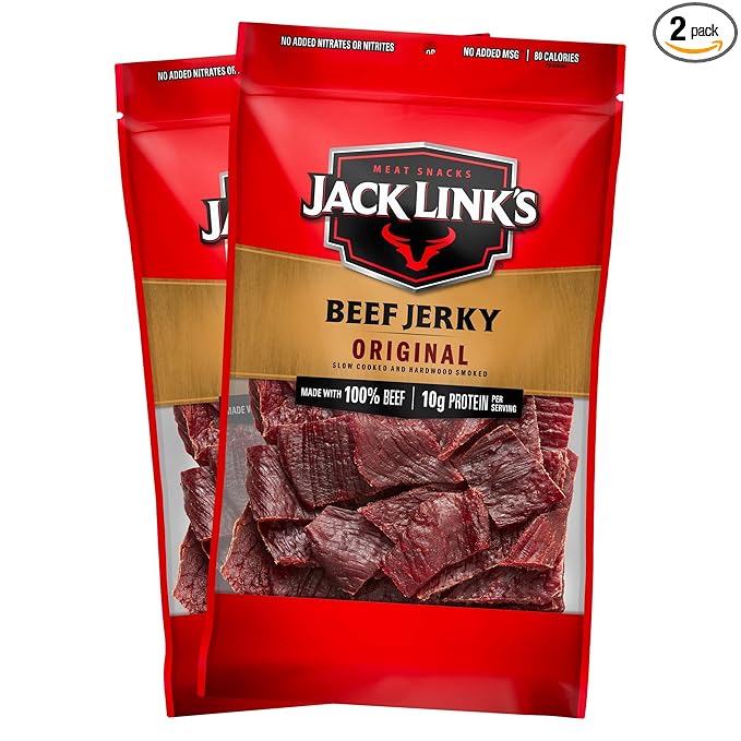 Jack Link's Beef Jerky Original Large Jerky Bags - Flavorful Meat Snacks Ready to Eat Protein Snacks with 10g of Protein per Serving Made with 100% Beef - 9 Oz. (Pack of 2)