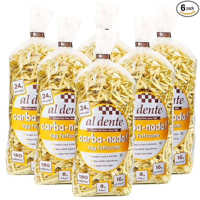 Al Dente Carba-Nada Egg Fettuccine - Lower Carb High Protein Keto &amp Point-Based Diet-Friendly - Delicious and Versatile - Artisanal with Cage-Free Eggs 10 Ounce Bags (Pack Of 6)