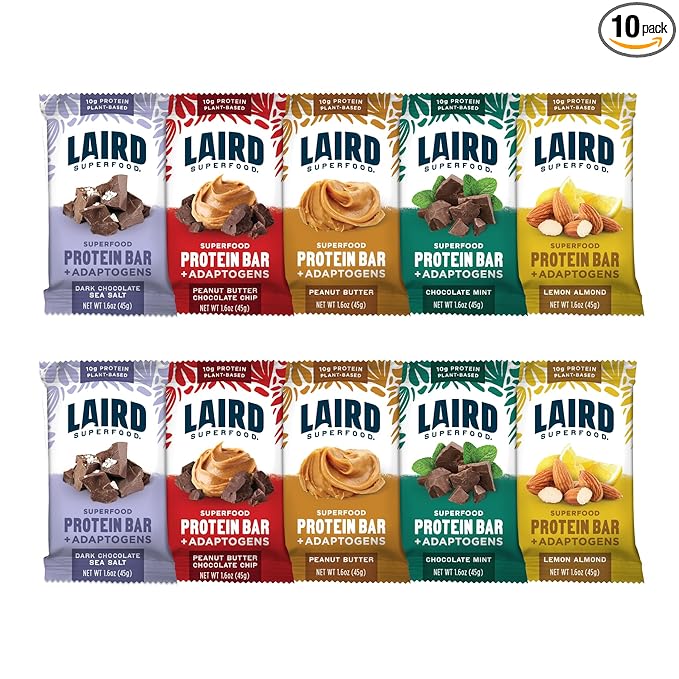 Laird Superfood Functional Protein Bars – Protein Bar but Better with Real Ingredients Functional Mushrooms 10g Plant-Based Protein 6g Fiber - Non-GMO - 5 Flavor Variety Pack 10 Count (Pack of 1)