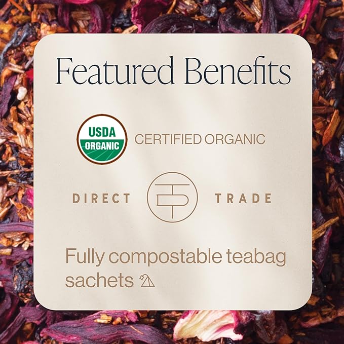 Rishi Tea Blueberry Hibiscus Herbal Tea - Organic Caffeine Free Sachet Bags Sweet &amp Tangy with Antioxidants Enjoy Hot or Iced - 50 Count